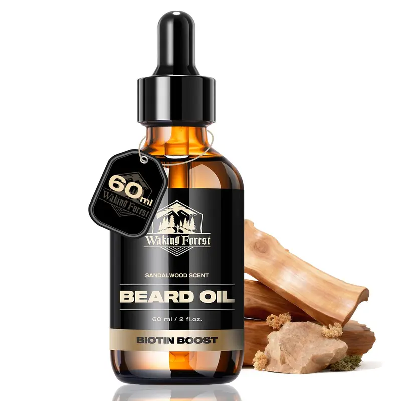 Huile de croissance de barbe Waking Forest – Biotine, Santal, Vitamine E, Romarin et Ricin (2 oz)