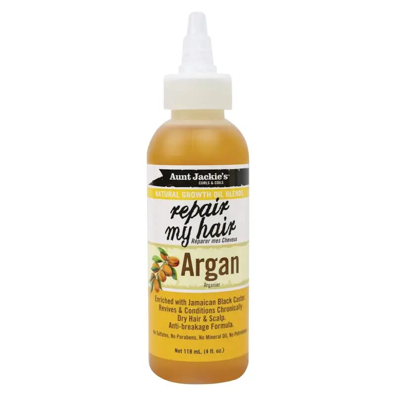 Huile de croissance naturelle Aunt Jackie's Repair My Hair – Argan, réveille et nourrit cheveux secs, anti-casse – 4 oz