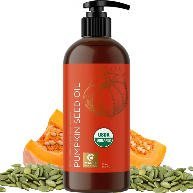Huile de Graines de Citrouille Bio Maple Holistics – 100% Pure, Pressée à Froid, Non Raffinée (16oz) – Soin Cheveux Sèches et Visage