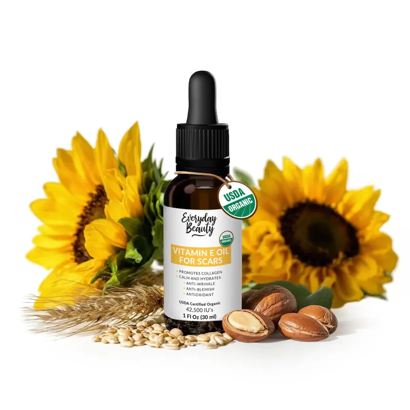 Huile de vitamine E biologique pour cicatrices – 1 oz, naturelle et végane | Everyday Beauty
