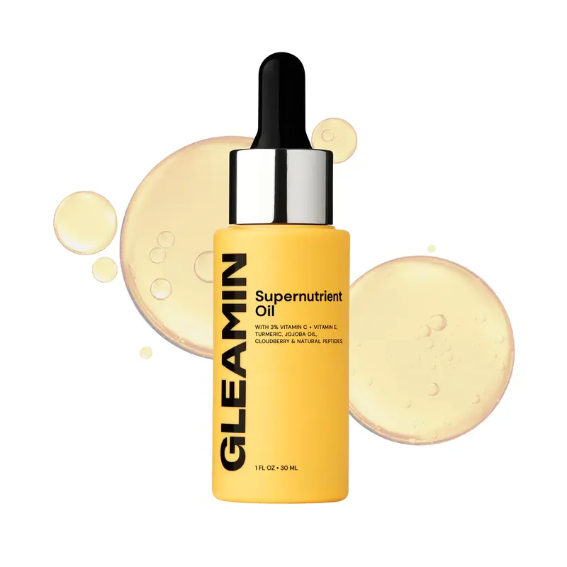 Huile Visage Gleamin Vitamine C et E – Éclat, Curcuma, Jojoba et Airelle boréale | Hydratante et Uniformisante, 30 ml