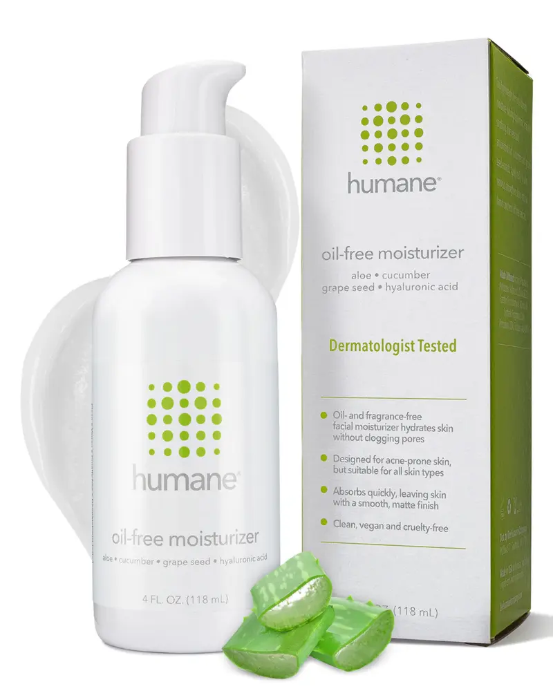 humane Hydratant Visage Léger Sans Huile – Pour Peau à Imperfections – 120 ml – Aloe Vera, Acide Hyaluronique, Concombre et Extraits de Raisin