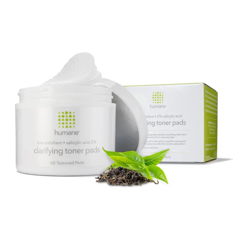Humane Tampons Tonifiants Clarifiants Visage – 2% BHA Acide Salicylique, Pores Minimisés et Exfoliation Douce – 60 Tampons Texturés – 4 oz (118 ml)