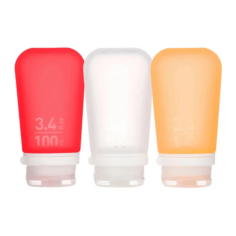 humangear GoToob+ 3-Pack Grand | Bouteilles de voyage en silicone réutilisables (100 ml) | Couvercle verrouillable LoopLock | Matière alimentaire