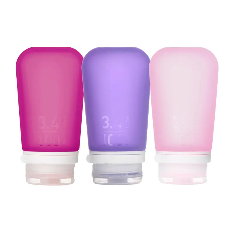 humangear GoToob+ – Lot de 3 bouteilles en silicone avec bouchon verrouillable (Rose, Lilas, Magenta)
