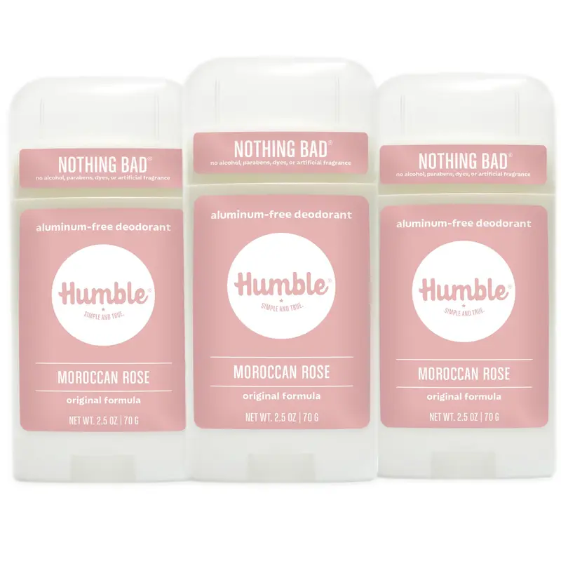 Humble Brands Déodorant Formule Originale Sans Aluminium – Rose Marocaine, Lot de 3 x 2,5 oz
