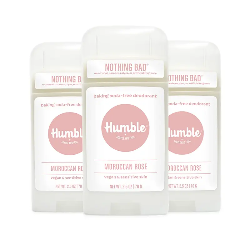 Humble Brands Déodorant Sans Aluminium – Végan et Sans Cruauté, Pour Peau Sensible, Rose Marocaine, Pack 3 x 75 ml