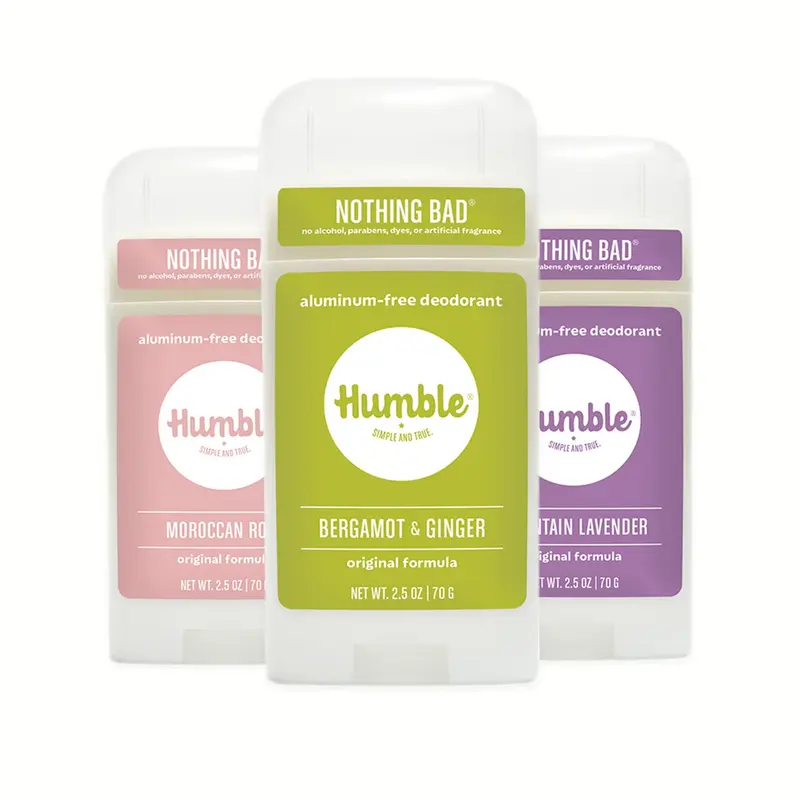 HUMBLE SIMPLE AND TRUE Déodorant Stick Sans Aluminium – Subtil Citron Bergamote Gingembre, Lavande Montagne, Rose Marocaine, Pack de 3