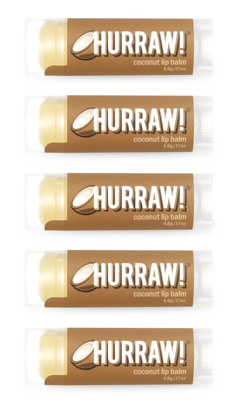 Hurraw! Baume à lèvres Coco – Lot de 5, bio, vegan, sans cruauté et sans gluten