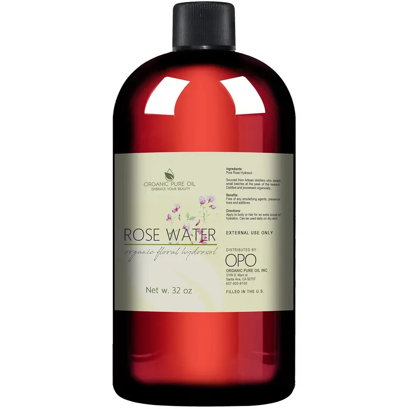 Hydrolat de Rose Organic Pure Oil – Brume d'eau de rose 32 oz, 100% pur, tonique hydratant visage et cheveux