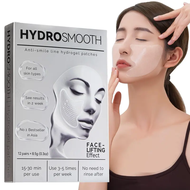HYDROSMOOTH Patchs Lignes du Sourire (12 pièces) – Patchs anti-rides pour les plis et sillons nasolabiaux