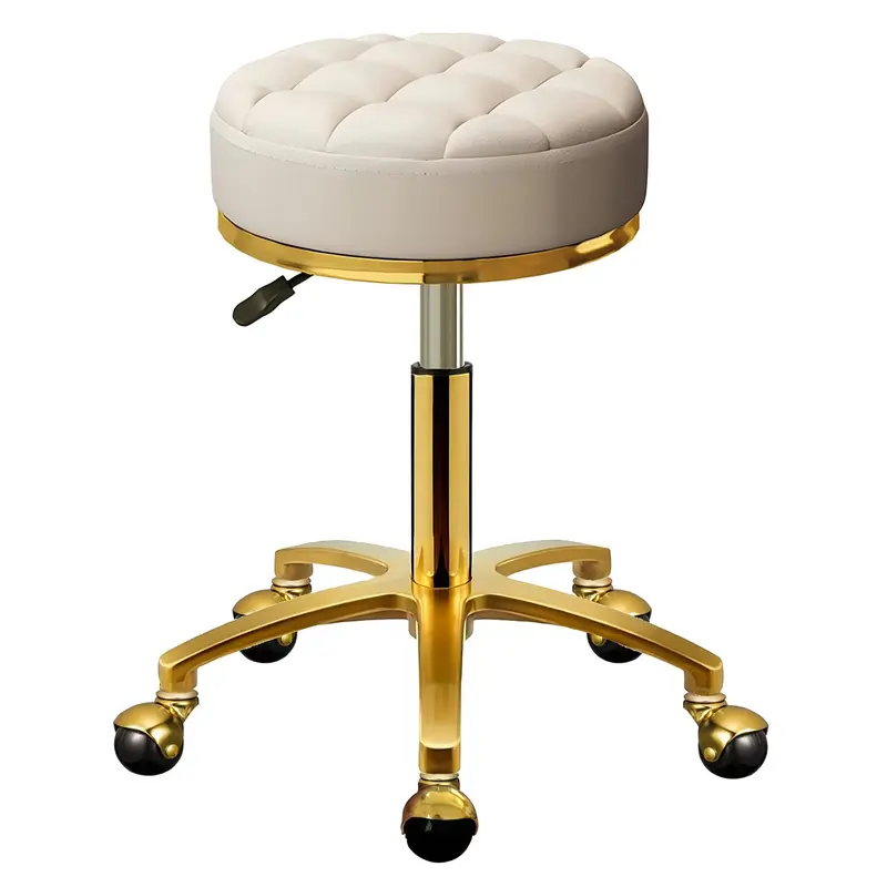 HZLCMPY Tabouret roulant doré pour salon et spa – assise ronde en PU, hauteur réglable 43-55 cm