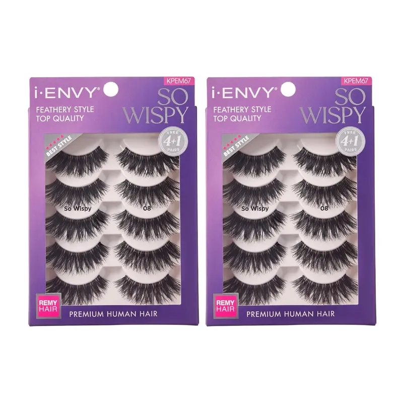 i•ENVY – 10 paires de faux cils délicatement effilés (2 packs) – 100% cheveux humains, naturel et léger