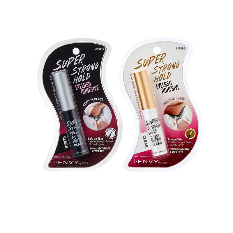 i•ENVY Colle Cils Ultra Fort – Waterproof, 48h, Sans Latex, Hypoallergénique, Séchage rapide, Applicateur Brosse (Noir et Transparent, Pack de 2)