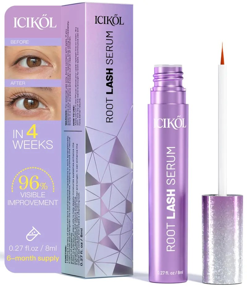 ICIKOL Sérum Croissance Cils – Formule Avancée à base de peptides et vitamines, végétale et sans cruauté, 8 ml