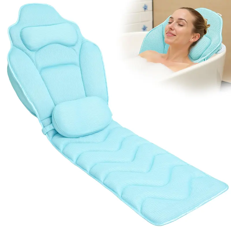 Idle Hippo – Coussin de bain long 61 pouces pour baignoire, soutien tête et lombaire, mesh 4D