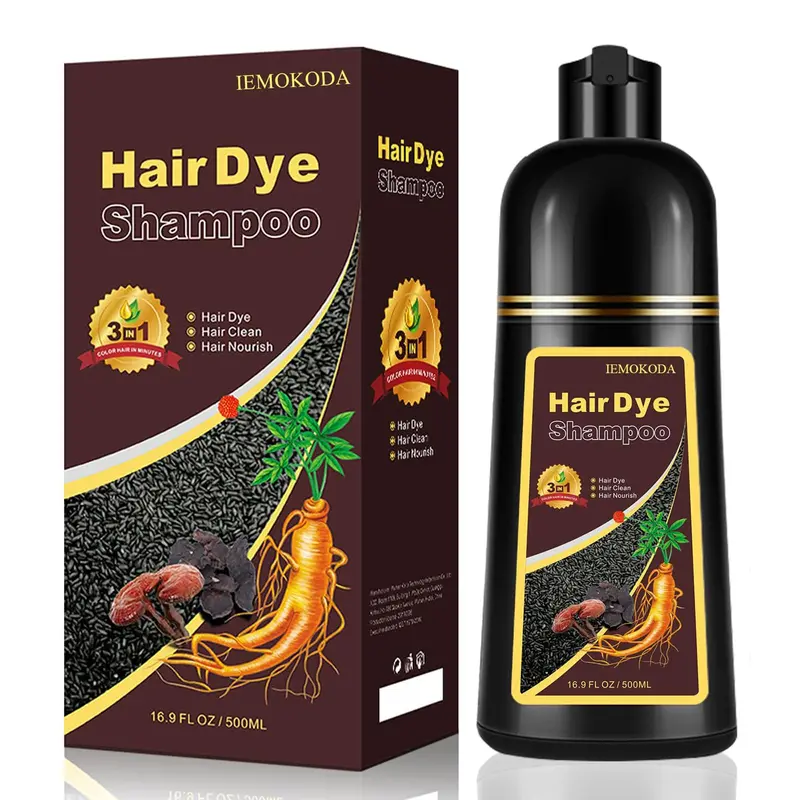 iemokoda Shampoing colorant café sombre 3-en-1 — couverture gris 100% en minutes, sans ammoniac, 16,9 oz
