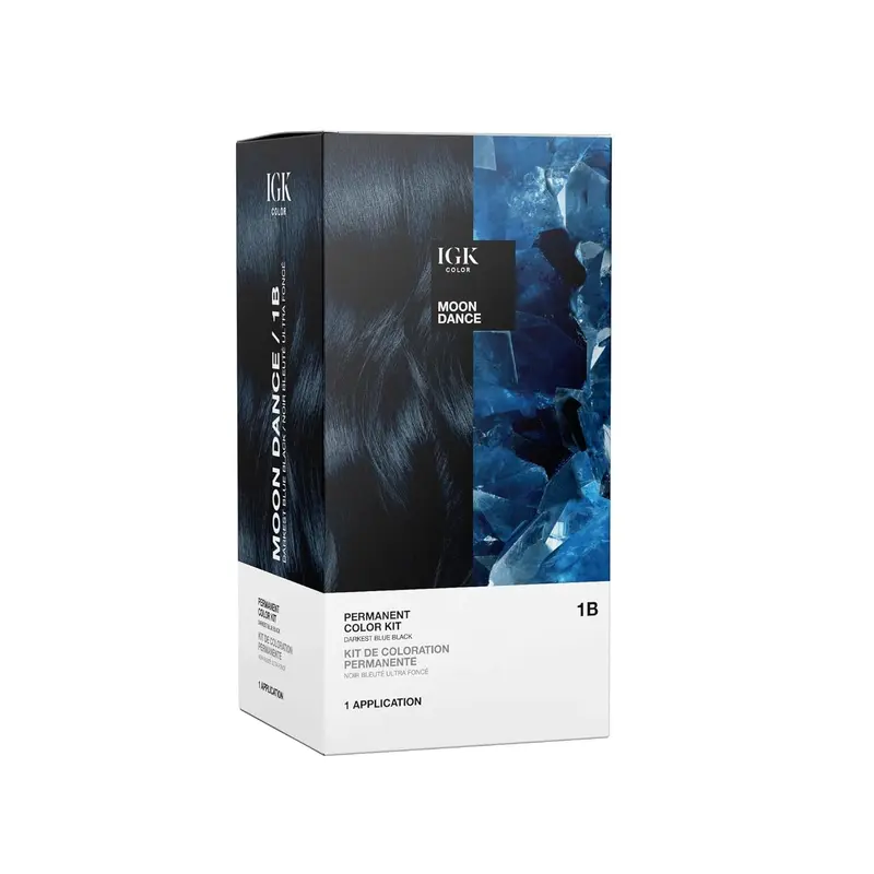 IGK Kit Color Permanent 1B Moon Dance – Noir Bleu Sombre | Couverture Grise à 100% + Brillance | Sans Ammoniaque