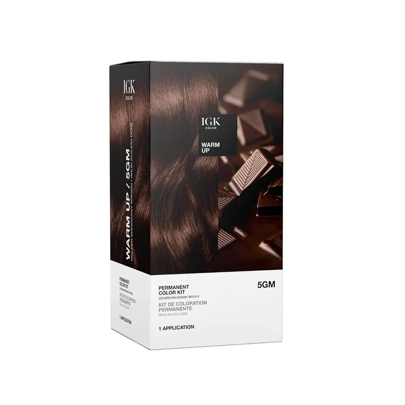 IGK Kit Coloration Permanente 5G Warm Up – Brun Acajou Doré | Couverture Grise à 100% + Brillance | Sans Ammoniaque