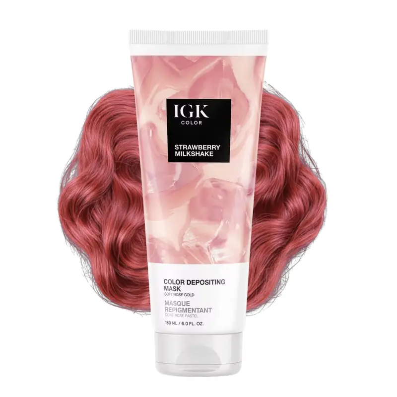 IGK Masque Déposant de Couleur Strawberry Milkshake – Rose Doré Doux | Soin, Hydratation et Brillance | Végan & Cruelty Free | 170 g