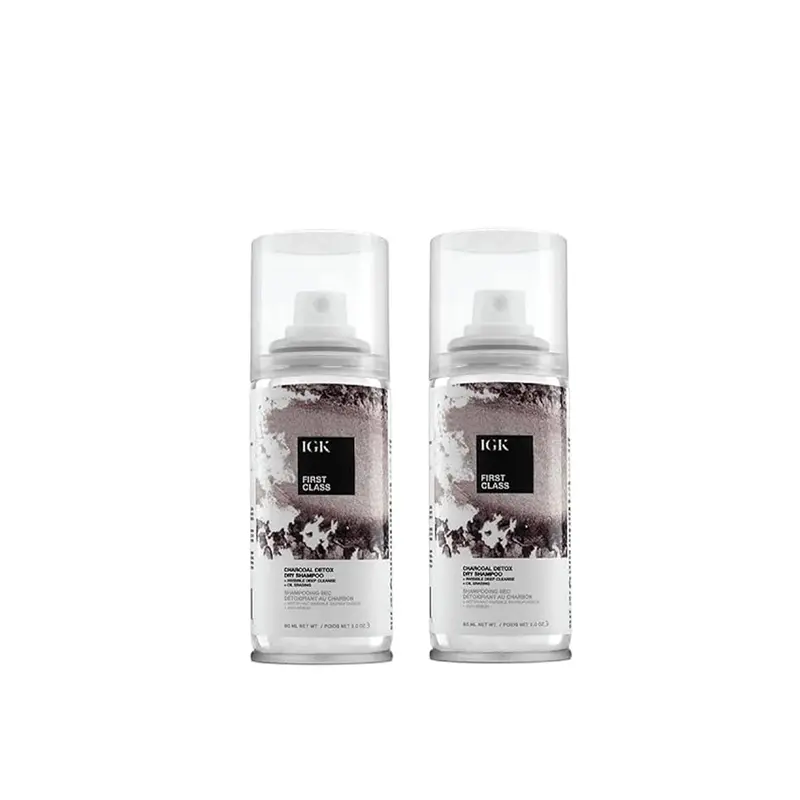 IGK Première Classe Charbon Detox Shampooing Sec – Format Voyage 2 × 60 ml | Absorbe l’huile et Rafraîchit les Cheveux