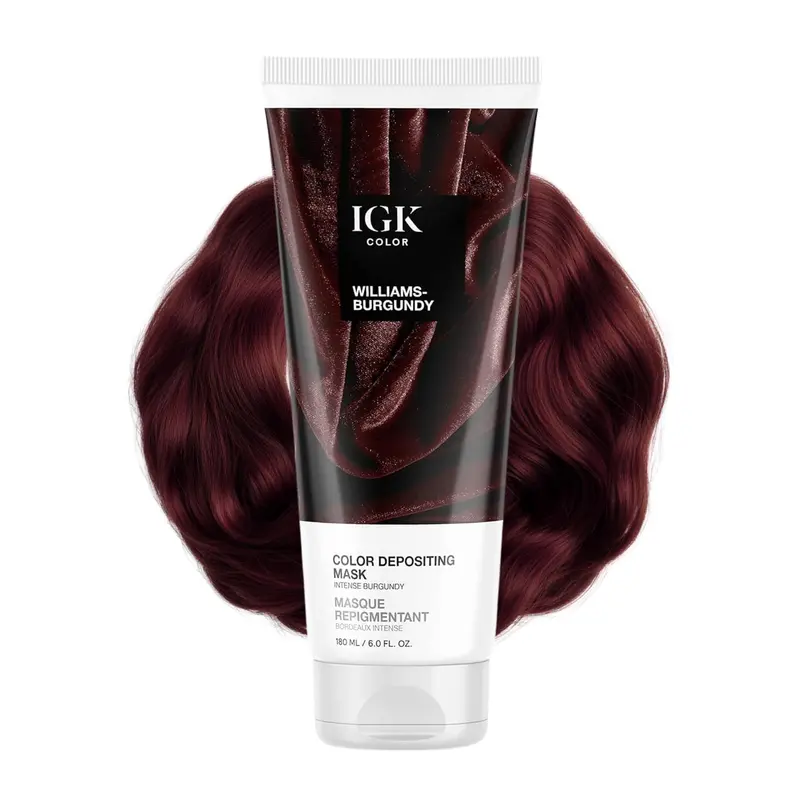 IGK Soin Brillance Déposante et Masque Colorant – Bordeaux Intense Semi-Permanent | Végan et Sans Cruauté Animale | Williams Burgundy