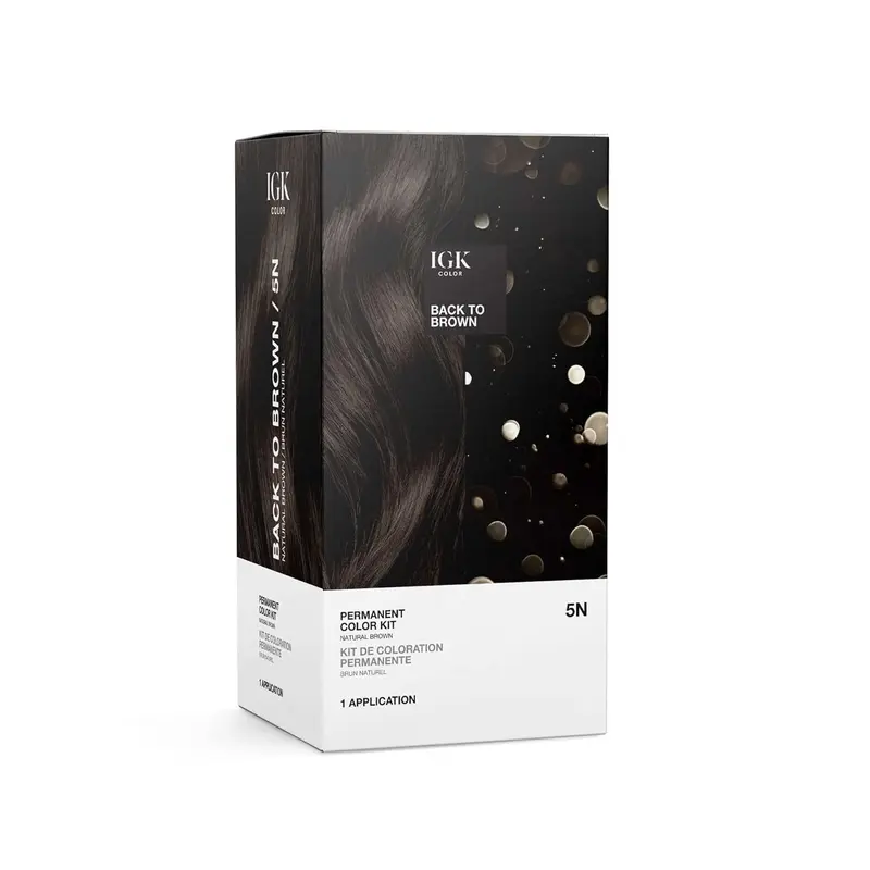 IGK Teinture Permanente Kit 5N Back To Brown – Couverture Gris, Brillance et Force, Sans Ammoniaque