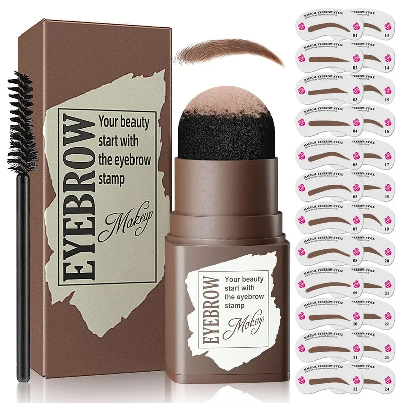Ihrlpxkc Kit Tampons Sourcils et Pochoirs - 24 Modèles, Couleur Naturelle Brun Clair, Résistant à l'Eau