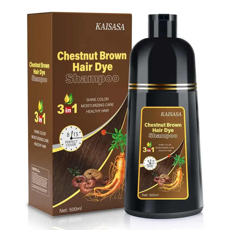 IIIMEIDU Shampoing Colorant 3 en 1 pour Cheveux Gris – Brun Châtain 500 ml