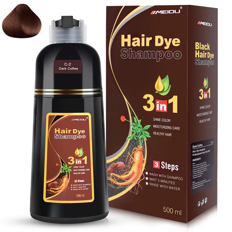 IIIMEIDU Shampoing Colorant 3 en 1 pour Cheveux Gris — Teinte Noir Café (500 ml)