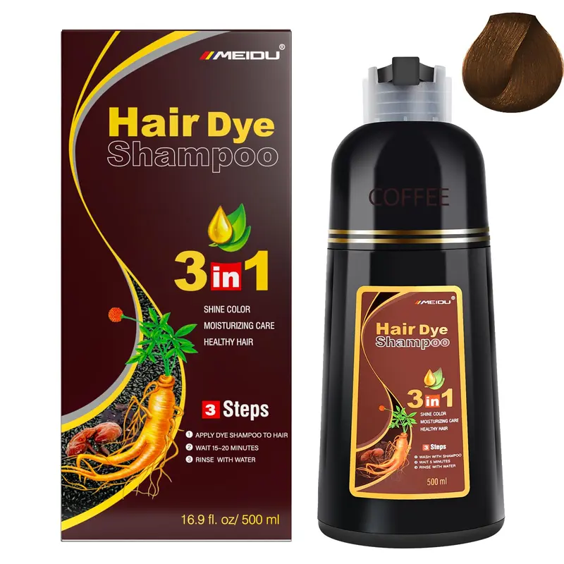 IIIMEIDU Shampoing Teinture 3-en-1 pour Cheveux Gris – Couleur Café, 500 ml