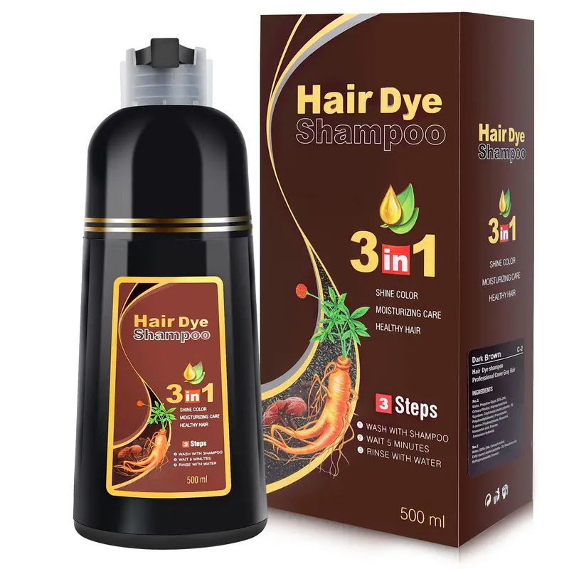 IIIMEIDU Shampooing Colorant 3 en 1 pour Cheveux Gris – Brun Foncé, 500 ml
