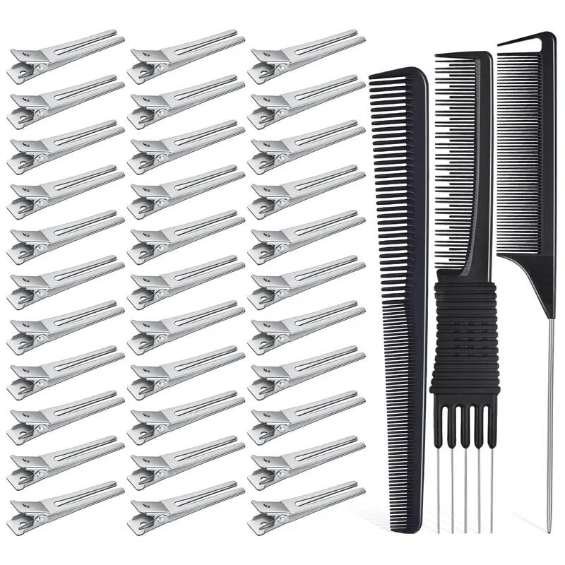 IKOCO – 50 Pinces Cheveux Métal Sans Pli à Double Dent + 3 Peignes pour Coiffage et Coloration