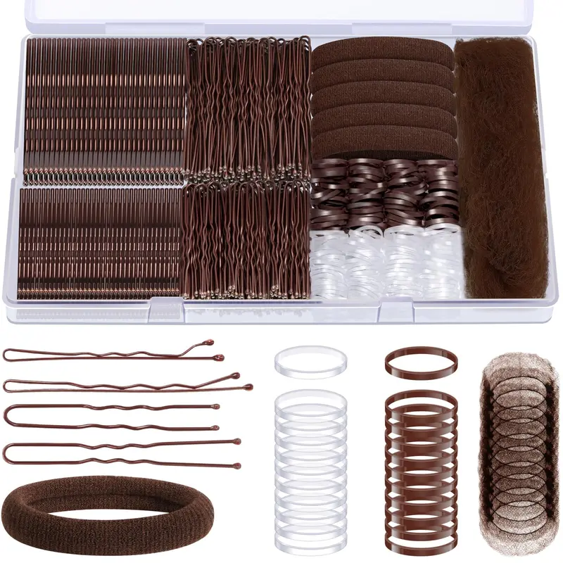 IKOCO Ensemble 415 pièces Pinces à Cheveux et Accessoires Marron – Pinces U, Pinces Bobby, Filets et Elastiques