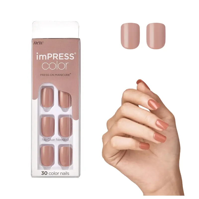 imPRESS Manucure Press-On Sans Colle – Couleur Sable Rose, Court et Squoval