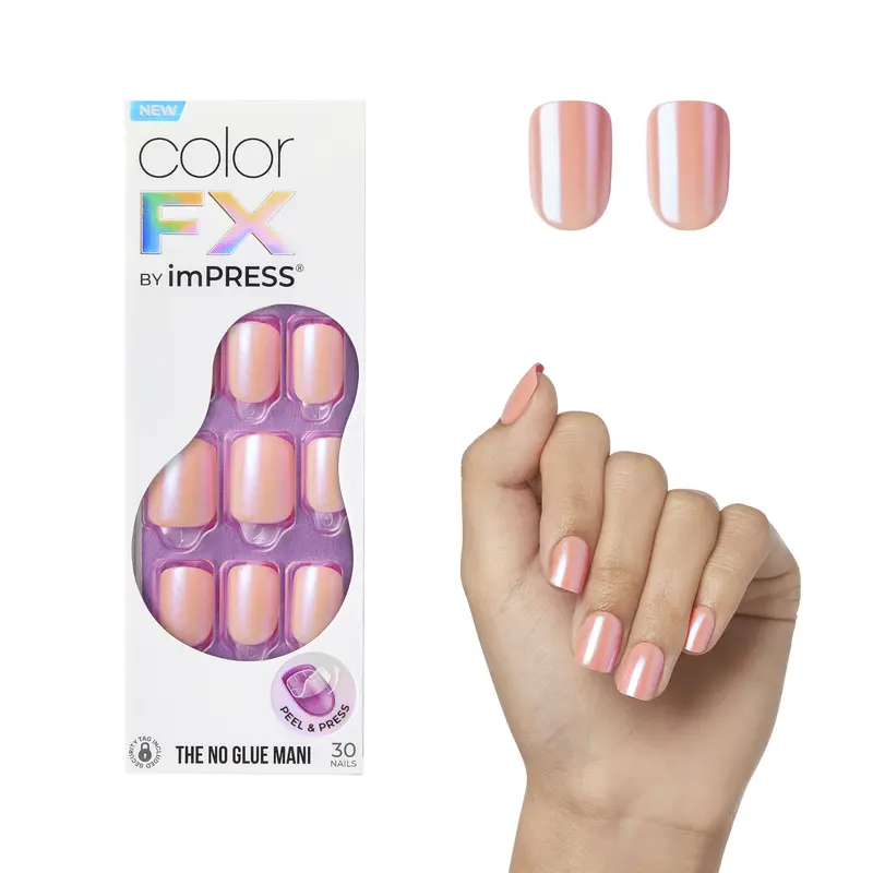 imPRESS No Glue Mani Color FX Satellite – Ongles press-on sans colle, fini chromé, rose clair