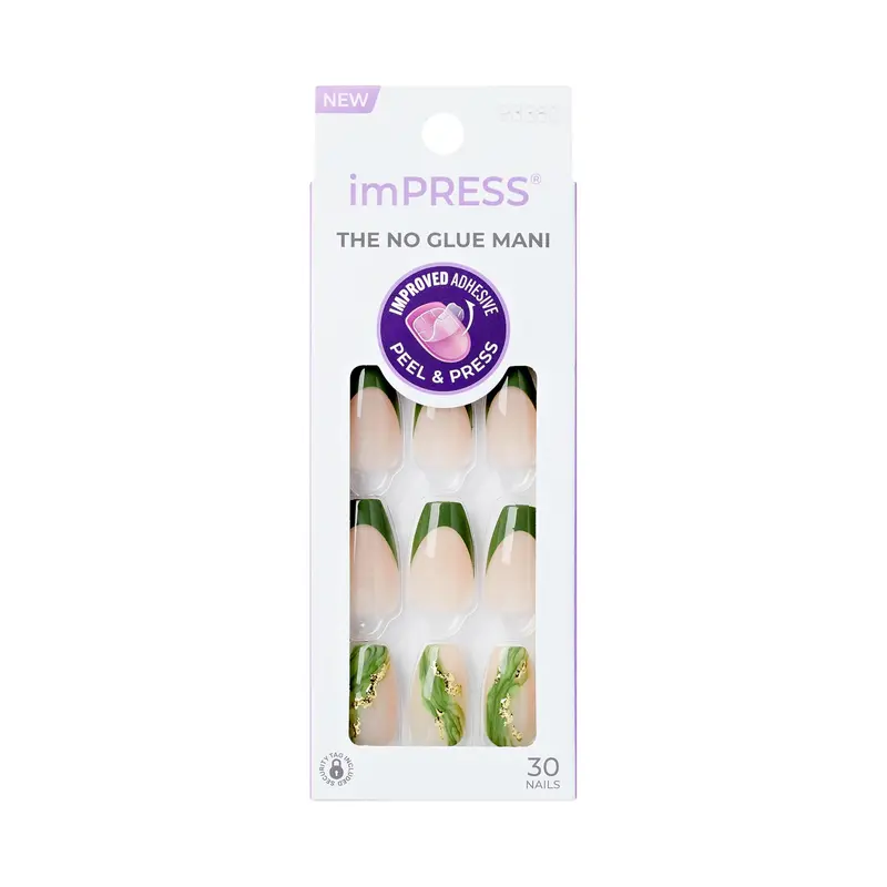 imPRESS No Glue Mani — Ongles adhésifs sans colle, design Ballerina Coffin, Taille Moyenne