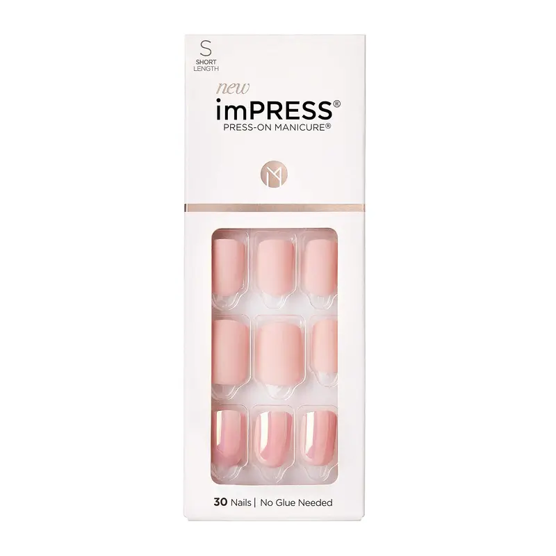 imPRESS – Ongles à poser sans colle, Design Reste en Contact (Rose), Taille Courte, Squoval | Pack de 30 Ongles + Accessoires