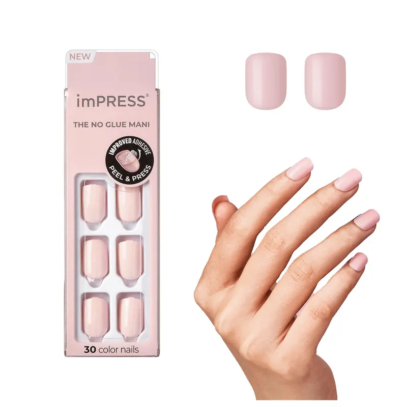 imPRESS Pick me Pink – Manucure press-on sans colle, rose, taille courte, squoval, kit 30 ongles