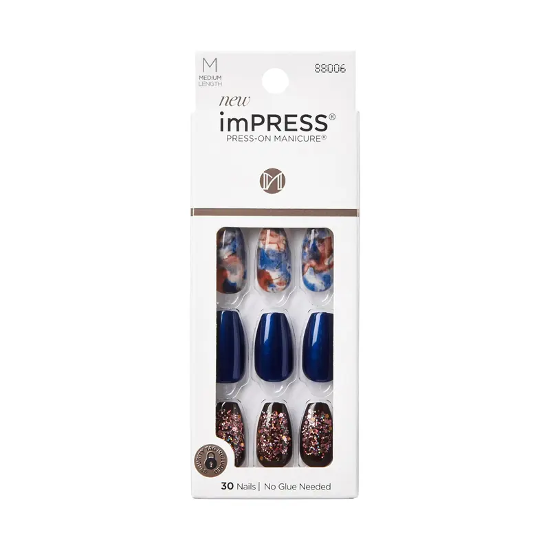 imPRESS Press-On Manicure Indigo Automne – Ongles bleus tendance, naturels et faciles à poser