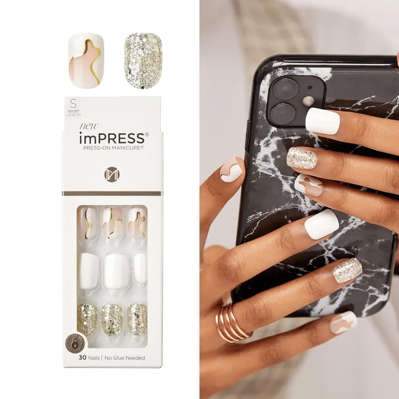 imPRESS Sans Colle – Ongles prêt-à-poser Astound Blanc Court Squoval