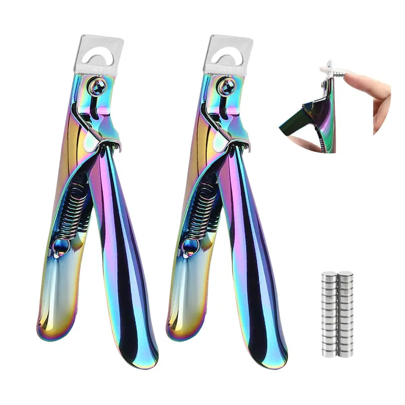 Inartato – Coupe-ongles acryliques avec aimants et repérage (2 pièces) – Outils professionnels de manucure arc‑en‑ciel