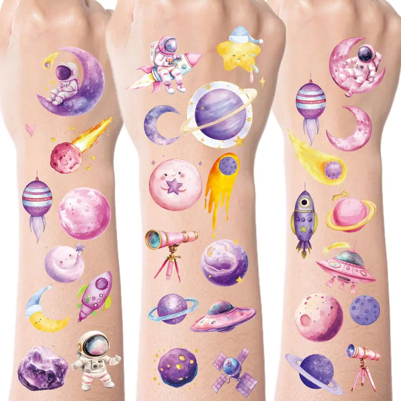 INCOK – Tatouages Temporaires Deux Lunes pour Anniversaire – Plus de 280 Motifs Spatiaux