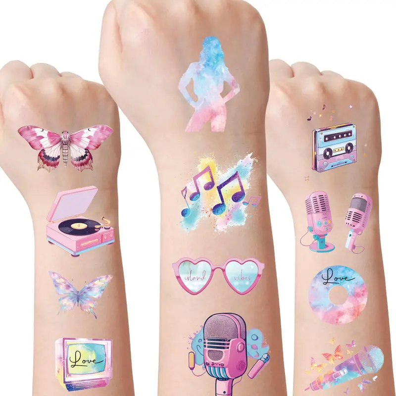 INCOK Tatouages Temporaires Fête Musicale pour Fans – 8 Feuilles, 200 Motifs, Décoration Concert
