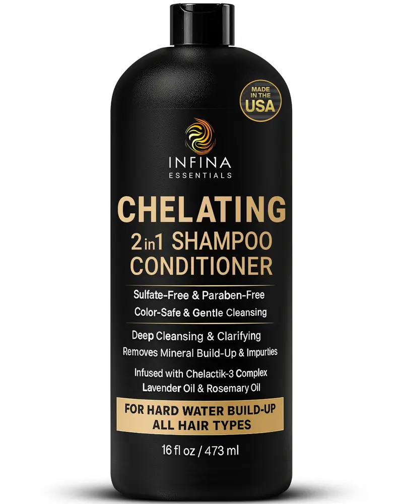 INFINA ESSENTIALS Shampoing & Après-shampoing Chelatant Eau Dure – 2-En-1 (471 ml) Sans Sulfate, Color-Safe