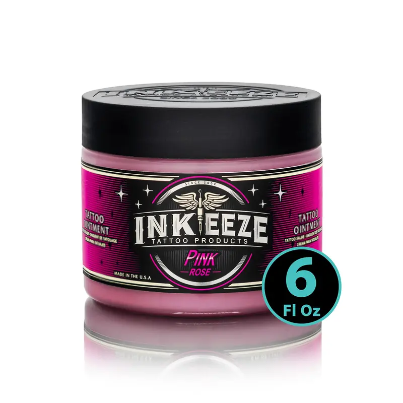 INK-EEZE Pommade tatouage Rose – Soin post-tatouage vegan, sans cruauté, fabriqué aux États‑Unis, 6 oz