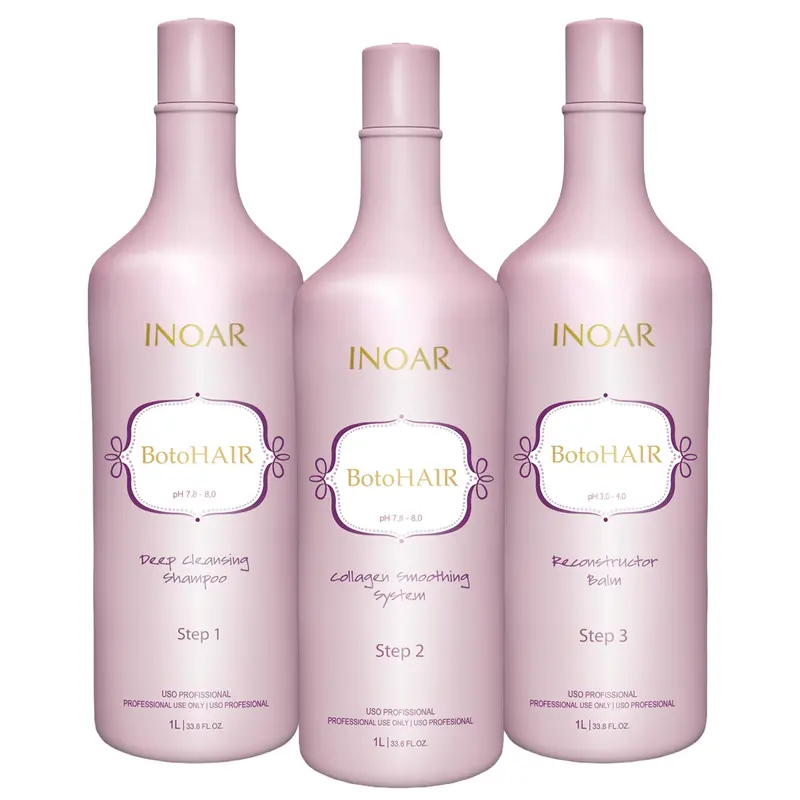 INOAR BotoHair Système Lissage Collagène — Shampoing Purifiant Profond, Système Lissant et Baume Réconstructeur, 1 L