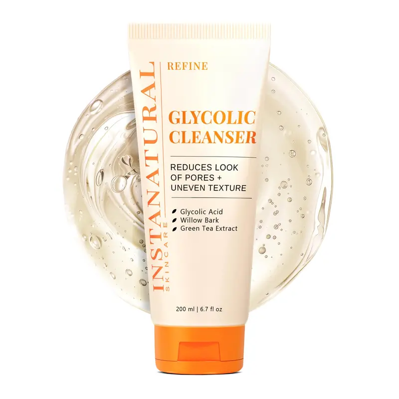 InstaNatural Nettoyant Acide Glycolique – Exfoliation Douce, Pores Réduits, Anti‑Âge, 198 ml