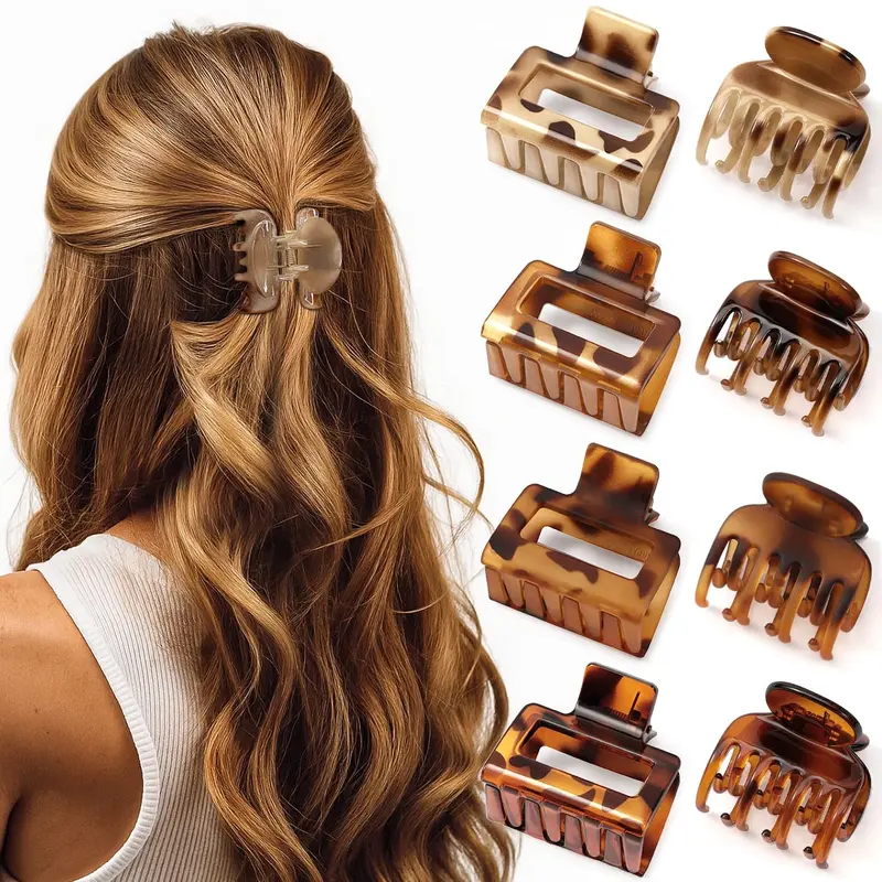 Interesse - 8 pinces à cheveux petites et moyennes, motif léopard tortue, anti-glissement