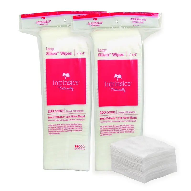 Intrinsics Lingettes Visage Petite Soie – Lot de 2 (400 lingettes), coussinets 4x4 à faible absorption hypoallergéniques